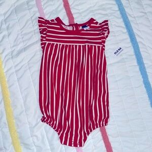Nwt! Red & white striped romper